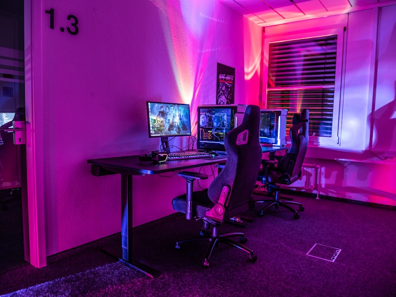 Player at an RGB-lit gaming setup